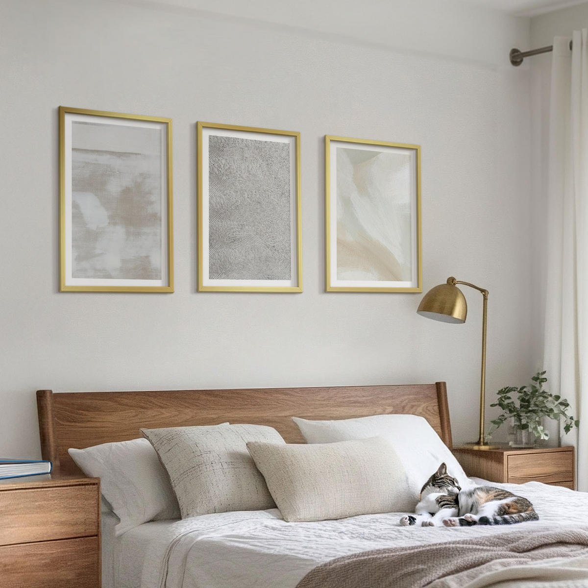 BILDER SET 3er Set - 40x60 cm Goldrahmen - Abstraktes modernes Design - Goldfarben, Kunststoff (40/60cm) - TULUP