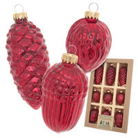 CHRISTBAUMSCHMUCK Nüsse und Zapfen Antik Rot 10cm (Glas / 9 Stk.) - Rot, Glas (5/10/5cm) - Krebs Glas Lauscha