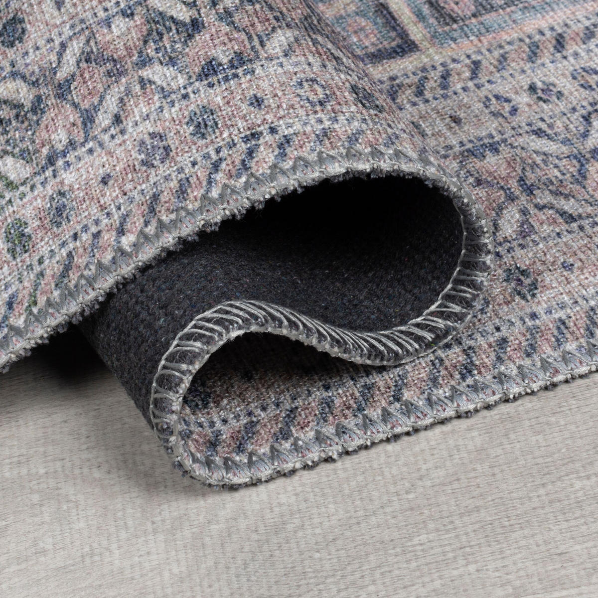 TEPPICH waschbar Vintage Geometrisch, Orientalisch, Küche schmutzabweisend Grau-Rosa Rechteckig 190x290 - Grau, Textil (190/290cm) - KADIMA DESIGN