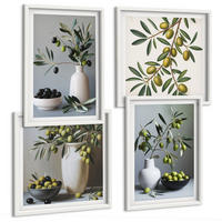 BILDER SET 4er Set - 50x50 cm & 40x60 cm Weißer Rahmen - Oliven in Vasen in gedeckten Farben - Weiß, Kunststoff (50/50cm) - TULUP