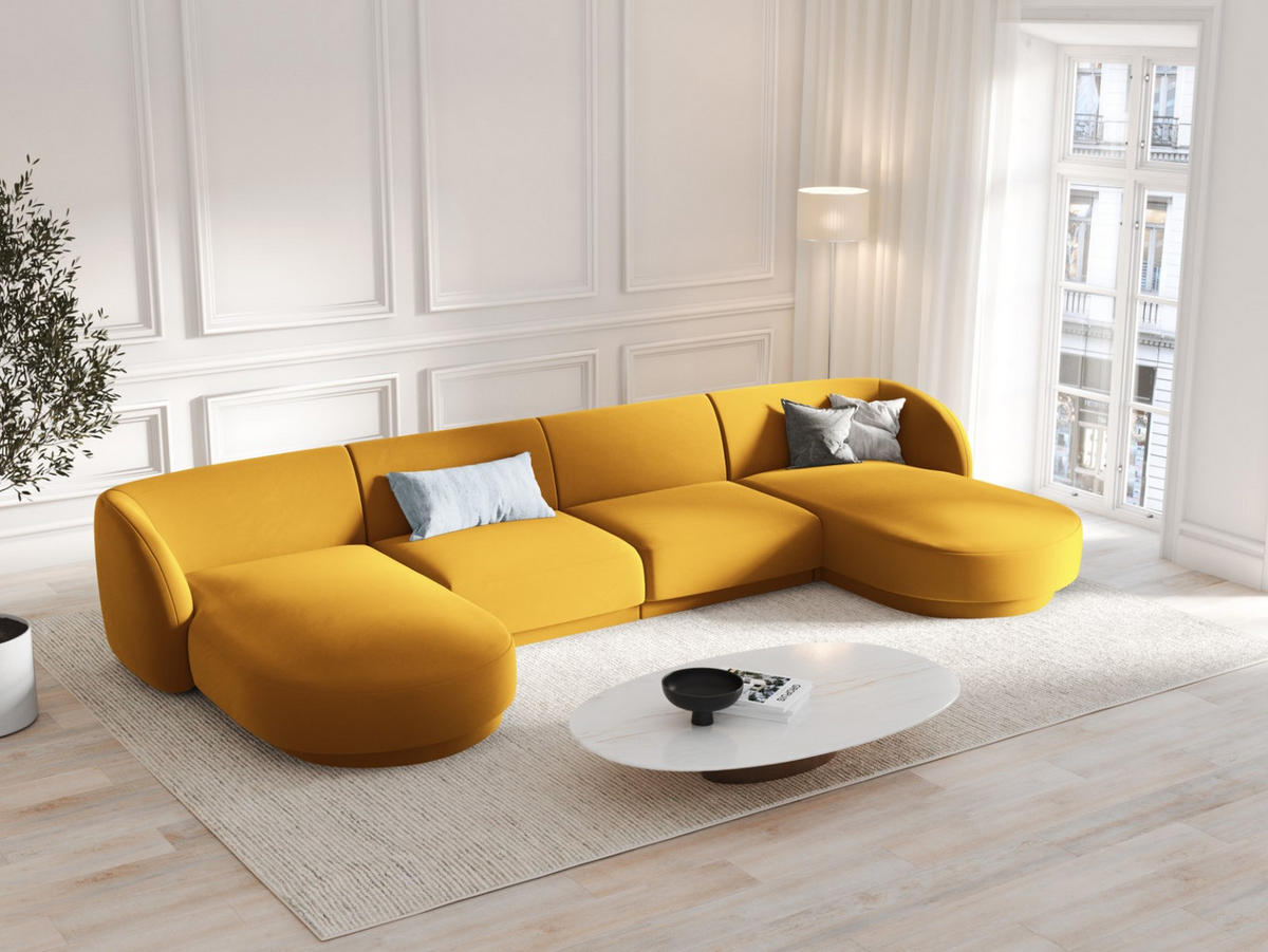 PANORAMASOFA Miley aus Samt gelb 5 Sitzplätze - Gelb, Textil (156/70/330cm) - Micadoni