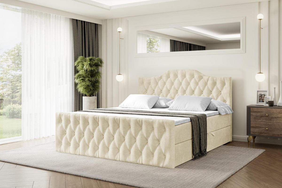 AMERICKÁ postel VILA-1-Z – 200 x 200 cm – H4 – béžová - béžová, kompozitní dřevo (200/200cm) - ALTDECOR