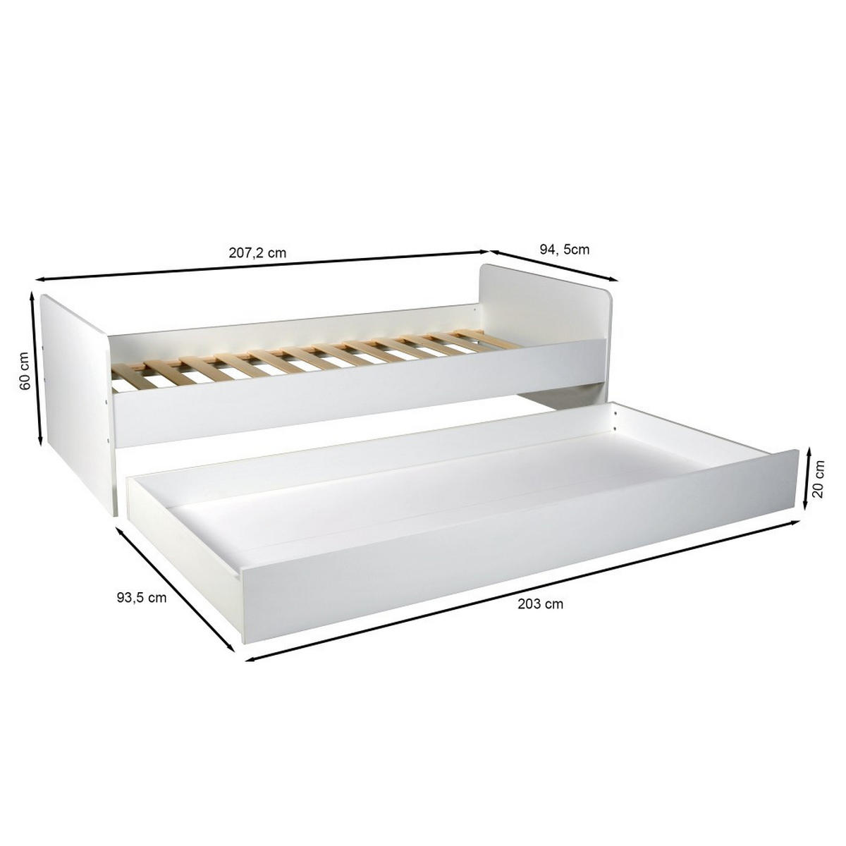 AUSZIEHBETT BALI / 90 x 200 cm - Weiß - Weiß, Holzwerkstoff (90/200cm) - Weber Industries