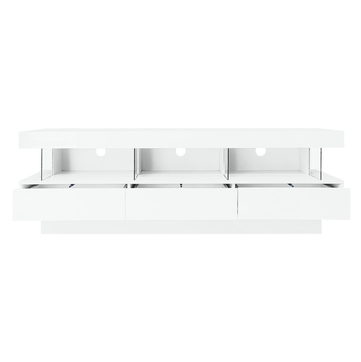TV ormarić 160/38/50,5 cm s LED osvjetljenjem, Bluetooth upravljanjem i 3 staklena pretinca, Bijela - bijela, drvni materijal (160/50.5/38cm) - Redom