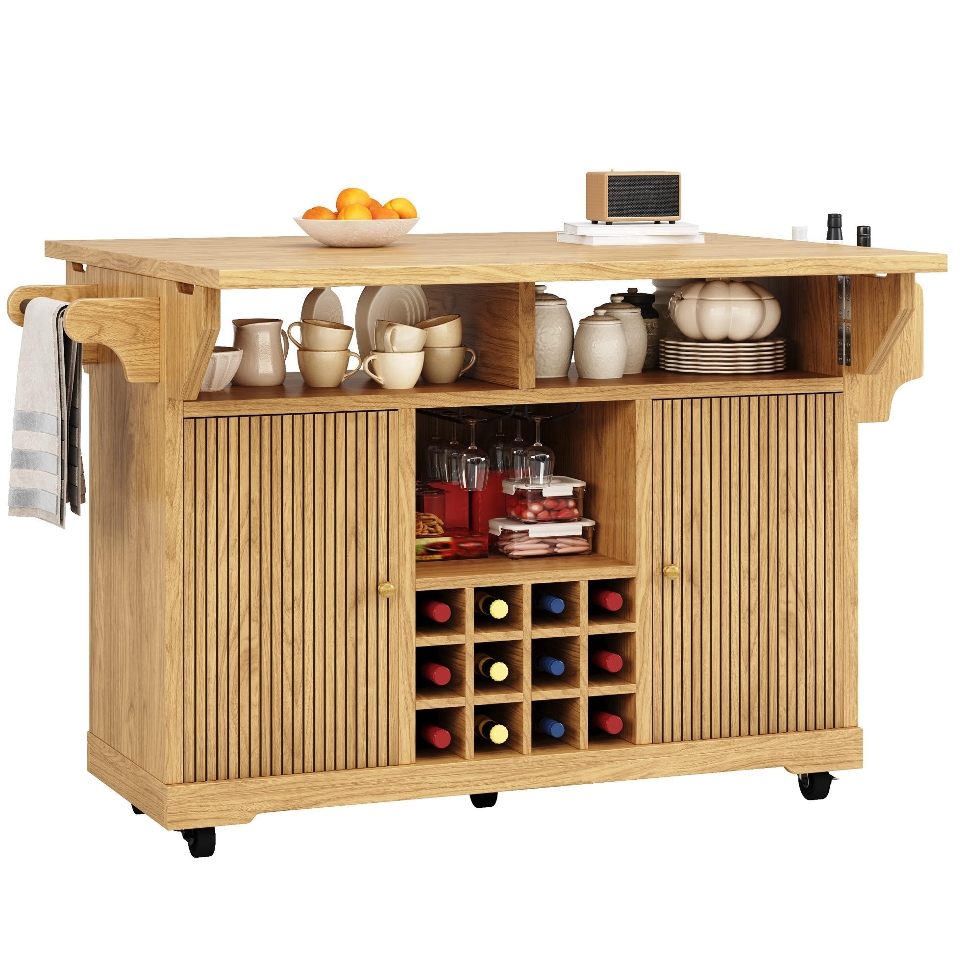 SERVIERWAGEN mit ausklappbaren Tischenden und Stauraum 142,5 cm Natural Wood - Naturfarben, Holz (80/95/142.5cm) - Beauniv