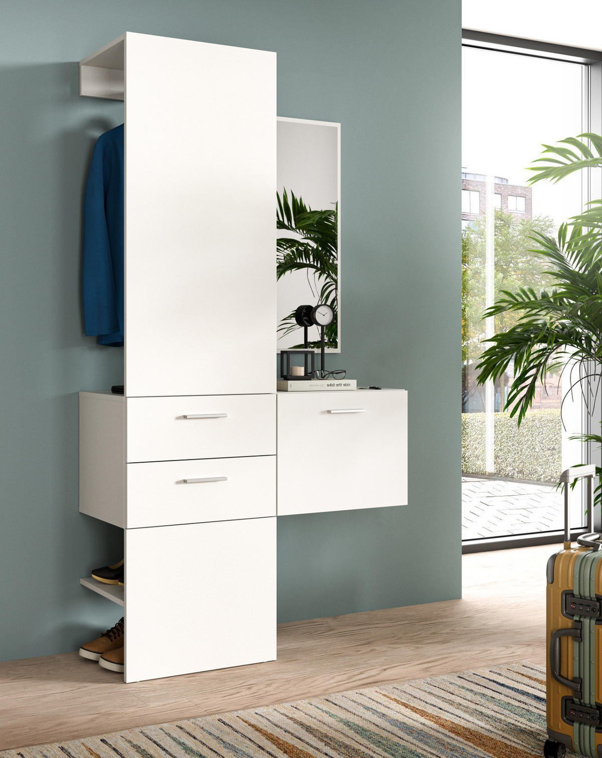 GARDEROBE Set weiß 104 cm, Komplettset 3-teilig mit Spiegel - Silberfarben/Weiß, Glas/Holzwerkstoff (104/190/36cm) - Inn.Furn