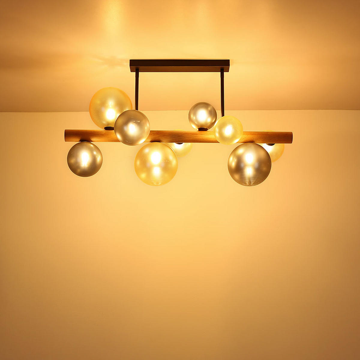 LED-DECKENLEUCHTE RIHA - Schwarz, Holz (78/29/45cm) - Globo Lighting