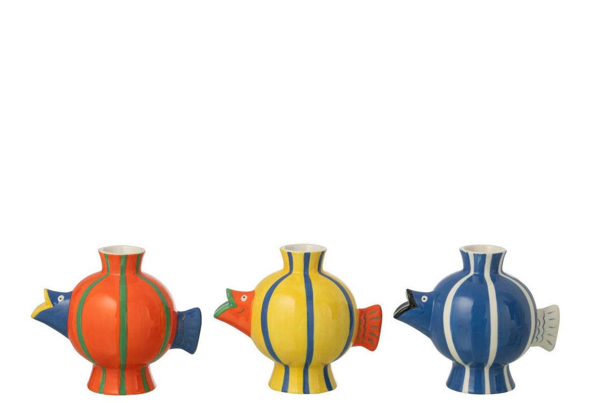 VASE FISCH BALL GESTREIFT DOLOMIT Blau - Blau, Keramik (17cm) - J-Line