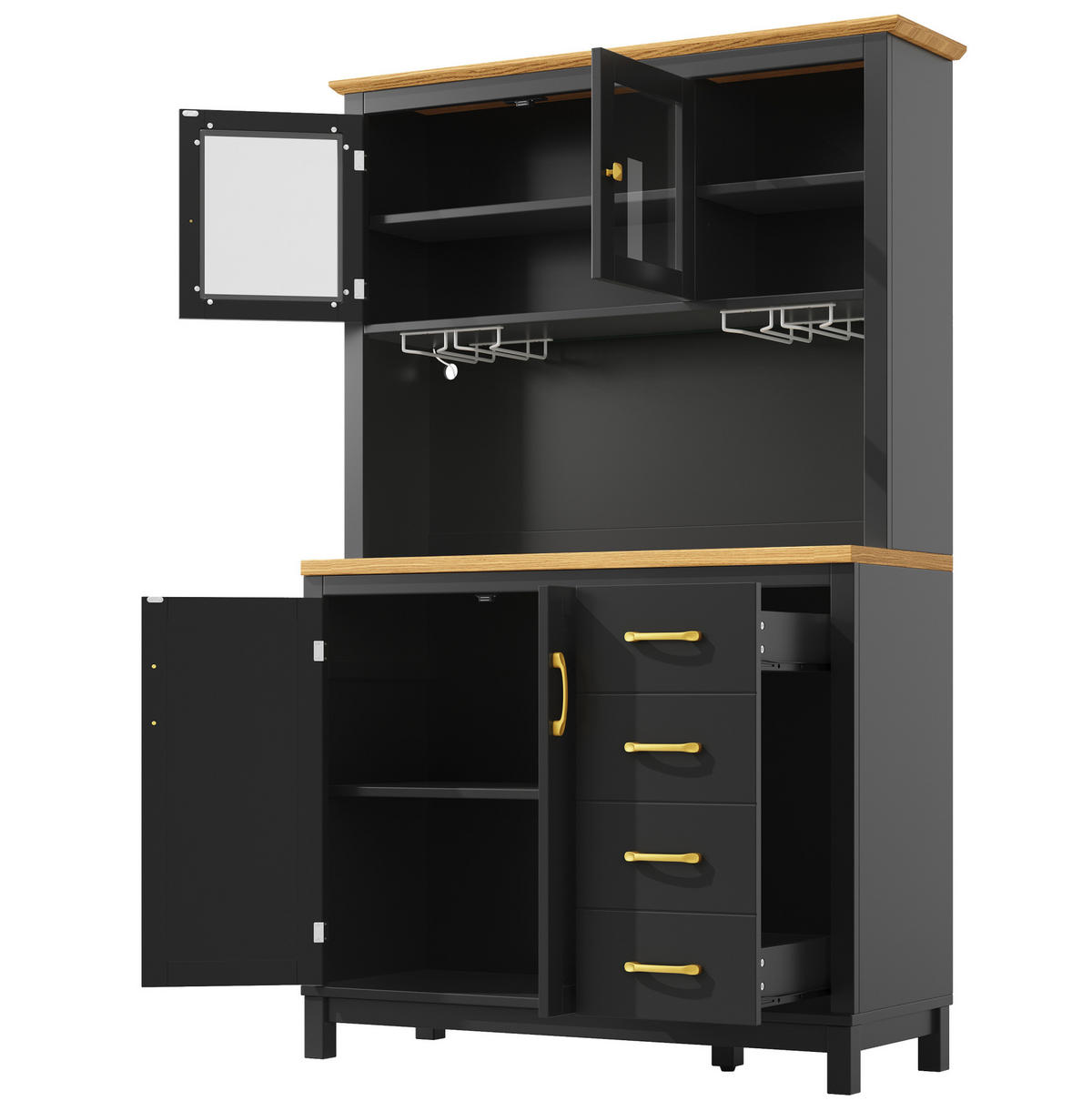 BUFFET 105,5/40/180 cm mit 4 Türen, Schubladen & LED-Lichtleiste - Schwarz, Holzwerkstoff (105.5/180/40cm) - BEAOK
