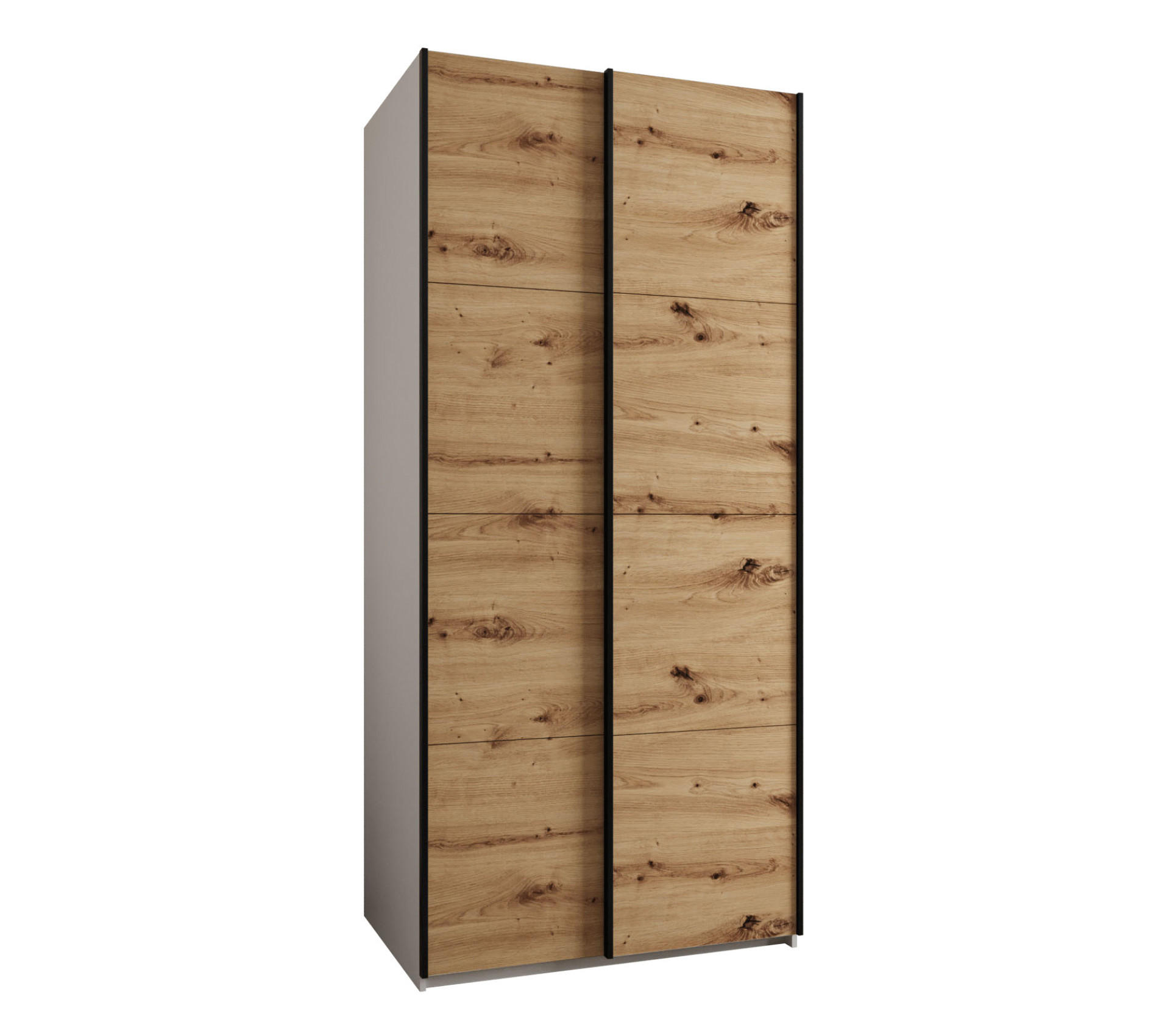 Abiks Möbel SCHWEBETÜRENSCHRANK Weiß, Eiche Artisan, Schwarz 120cm × 64cm × 245cm