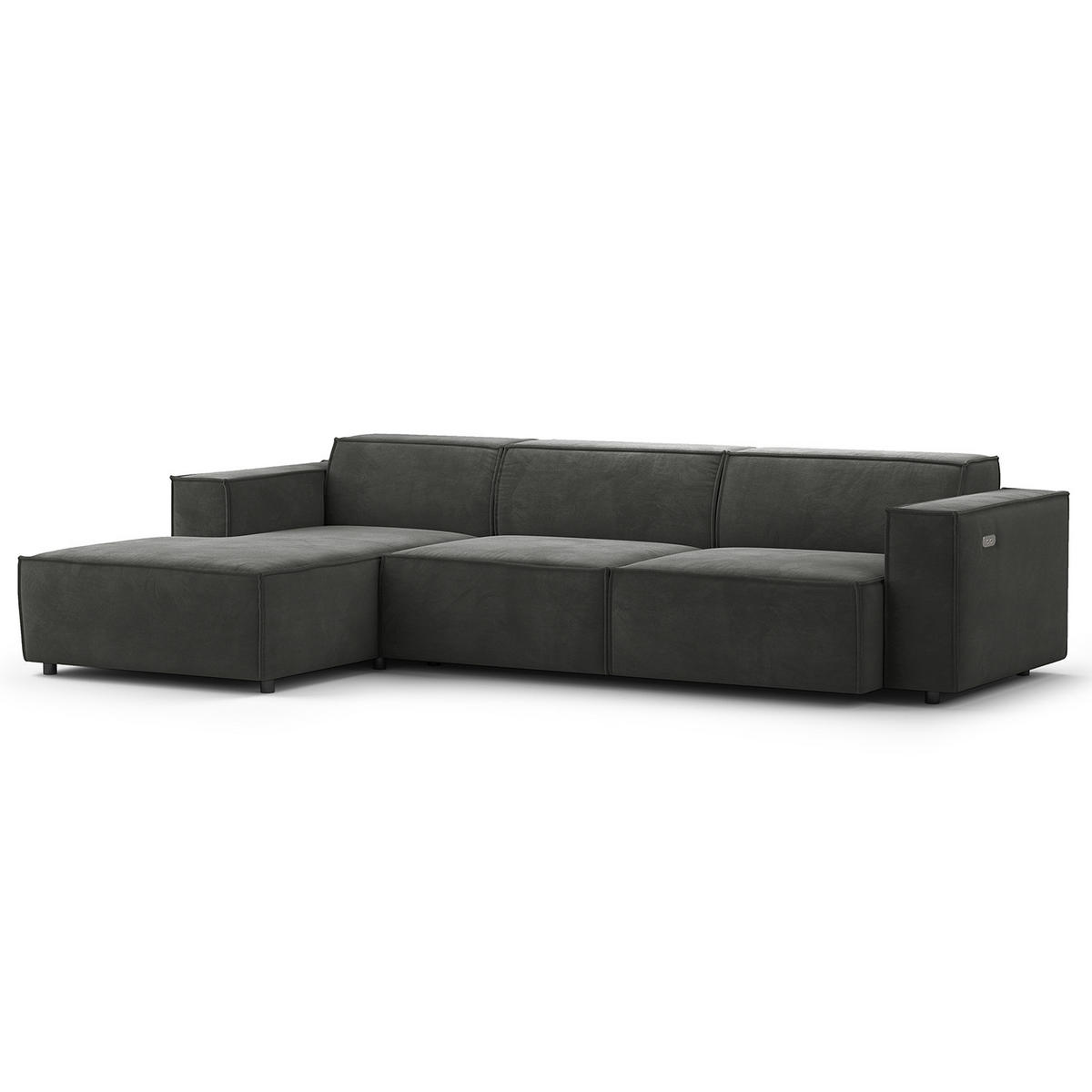 ECKSOFA mit Longchair - Schwarz/Grau, Kunststoff/Textil (294/177cm) - home24