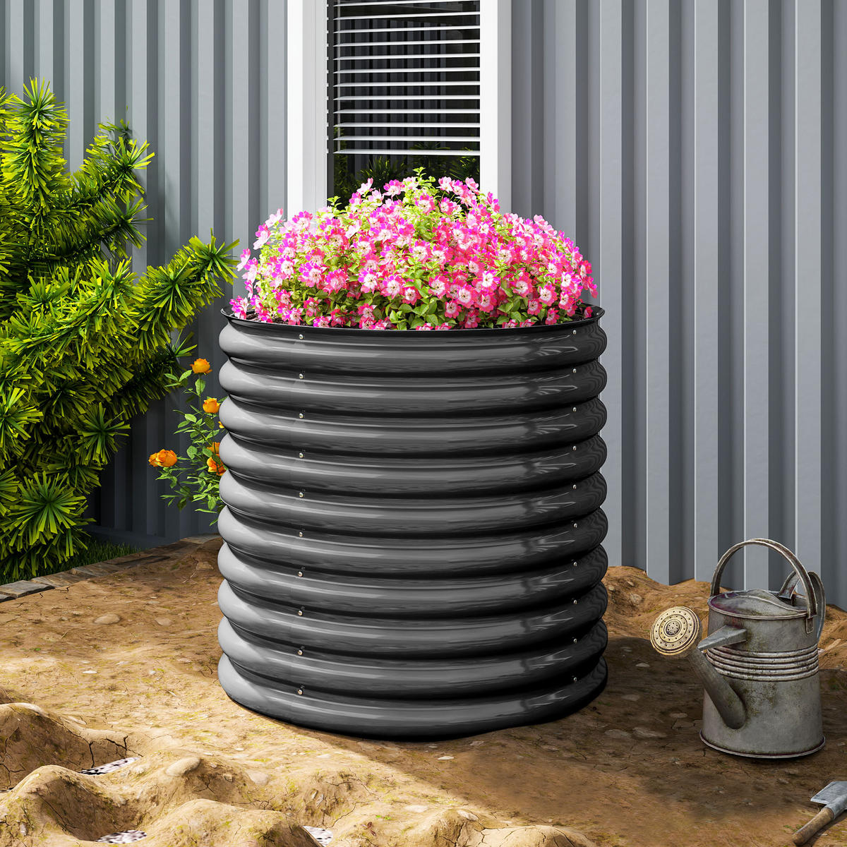 HOCHBEET, stapelbar Blumenkasten - Dunkelgrau, Metall (80/80/160cm) - Outsunny
