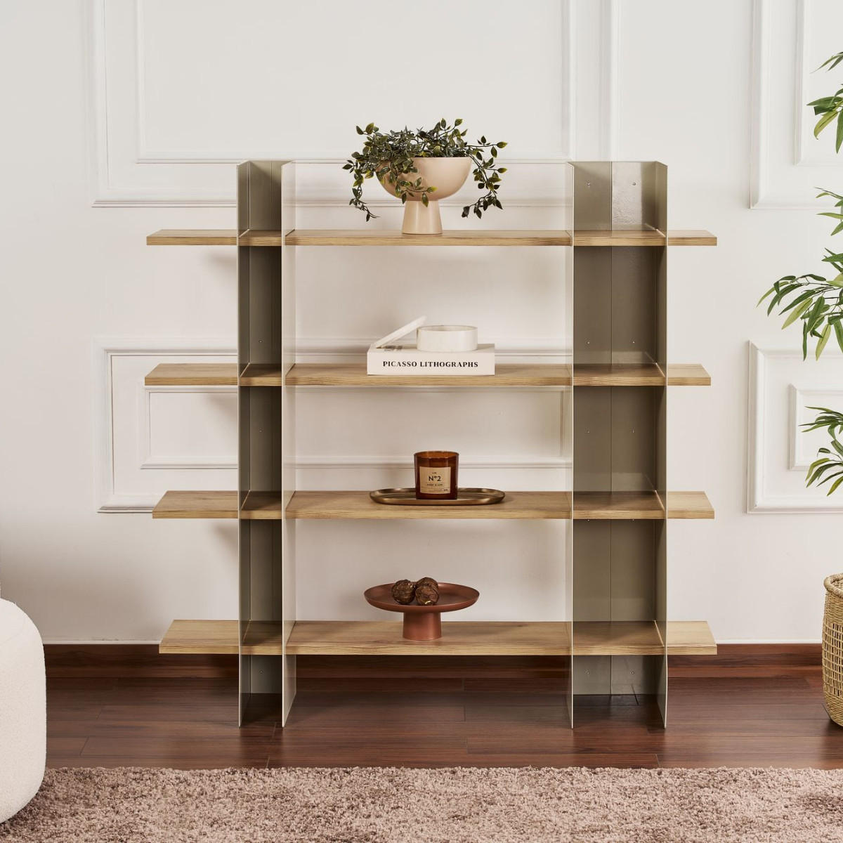 REGAL mit metallstruktur und regalböden in eichenoptik 31/120/120 cm - Taupe, Metall (124/120/31cm) - Calicosy