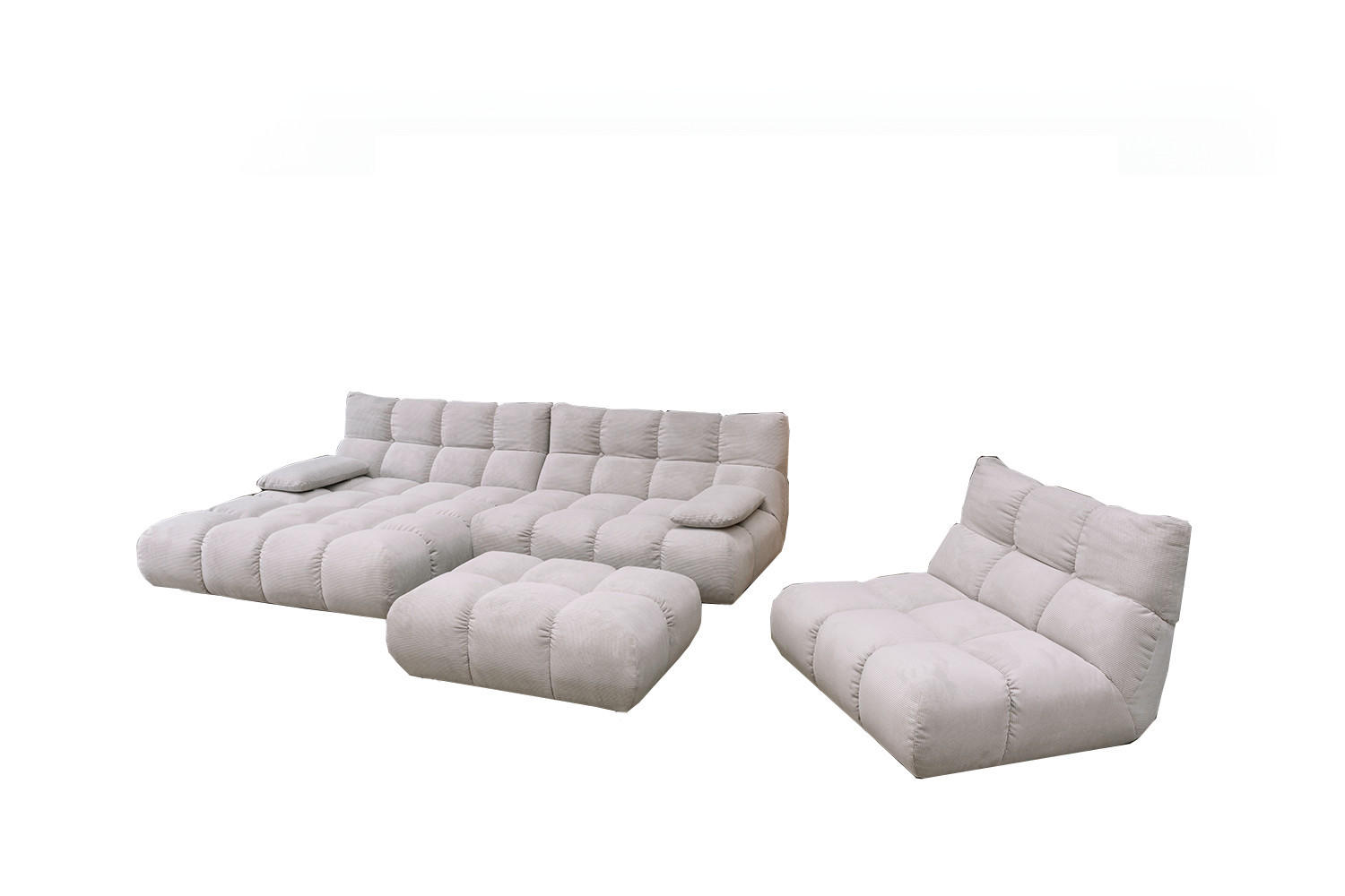 SITZGRUPPE VIVIEN 3ER SET Silber Cord - Silberfarben, Kunststoff/Textil (359/85/510cm) - KAWOLA