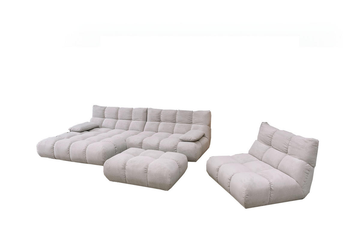 SITZGRUPPE VIVIEN 3ER SET Silber Cord - Silberfarben, Kunststoff/Textil (359/85/510cm) - KAWOLA