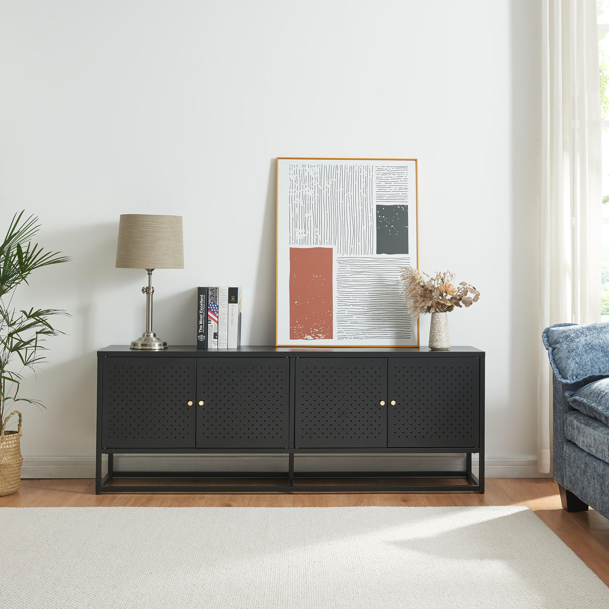 TV-ELEMENT Janakkala - Schwarz, Metall (153/55/35cm) - [en.casa]