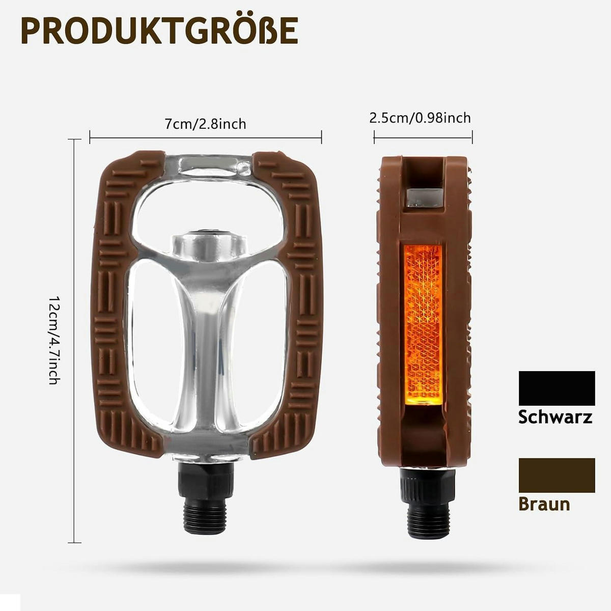 FAHRRADPEDALE Aluminium & Gummi Braun mit Reflektoren - Braun, Metall (8/1.5/12.5cm)