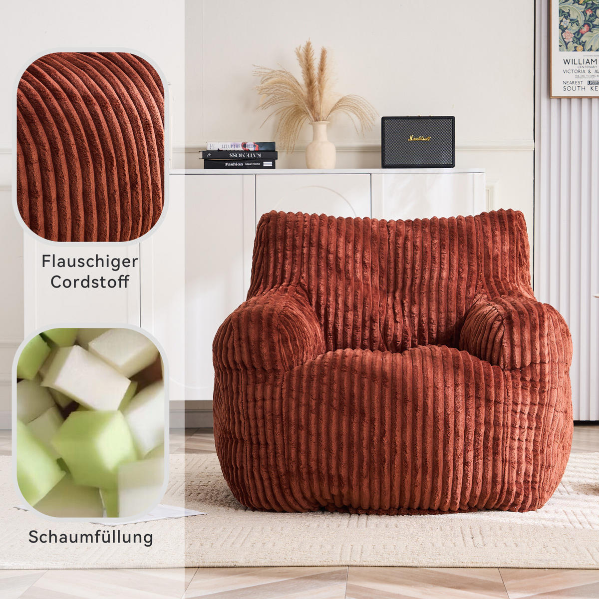 SOFA,ROT Cordbezug, Polstersessel Relaxsessel für Wohnzimmer Schlafzimmer - Rot, Textil (100/70/94cm) - PARAFTA HOME