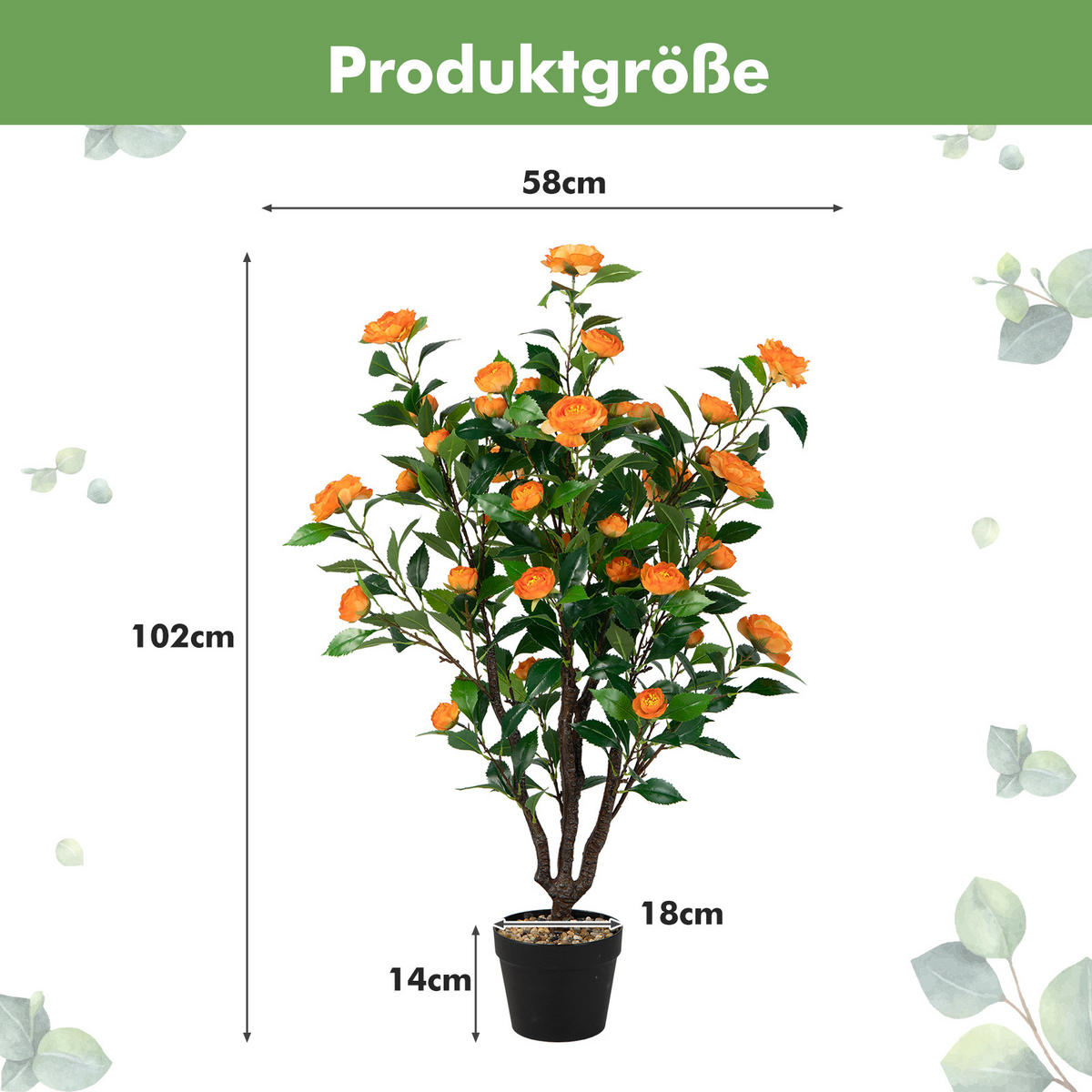 KAMELIENBAUM Künstlicher Grün Gelb - Grün, Kunststoff (102cm) - COSTWAY