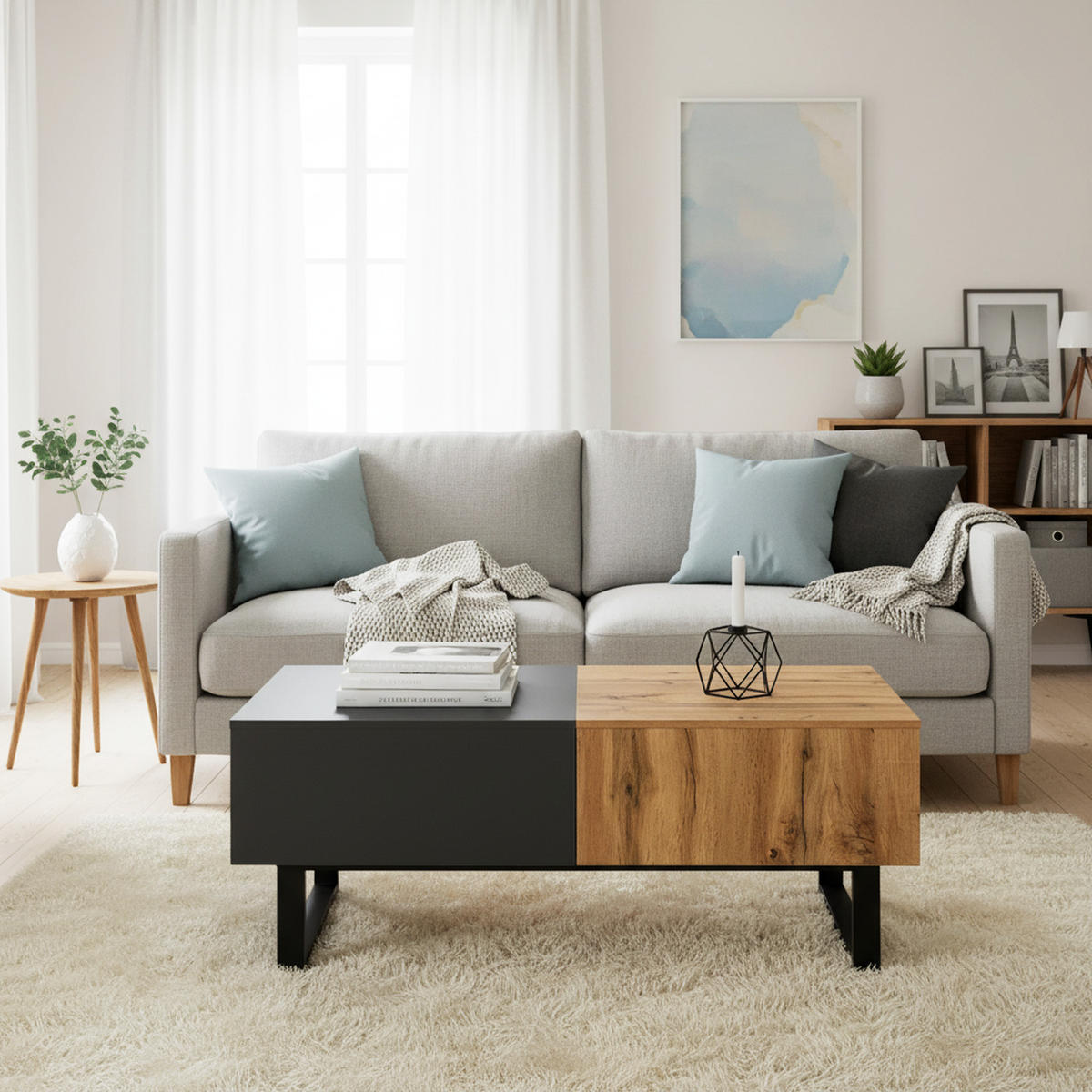 COUCHTISCH ausziehbar in Holz & Anthrazit - Eichefarben, Holzwerkstoff (55/100/40cm) - Urban Meuble