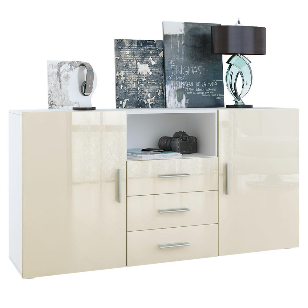 SIDEBOARD Skadu Front in Creme Hochglanz - Creme, Holzwerkstoff (138.5/71.5/35cm) - Vladon