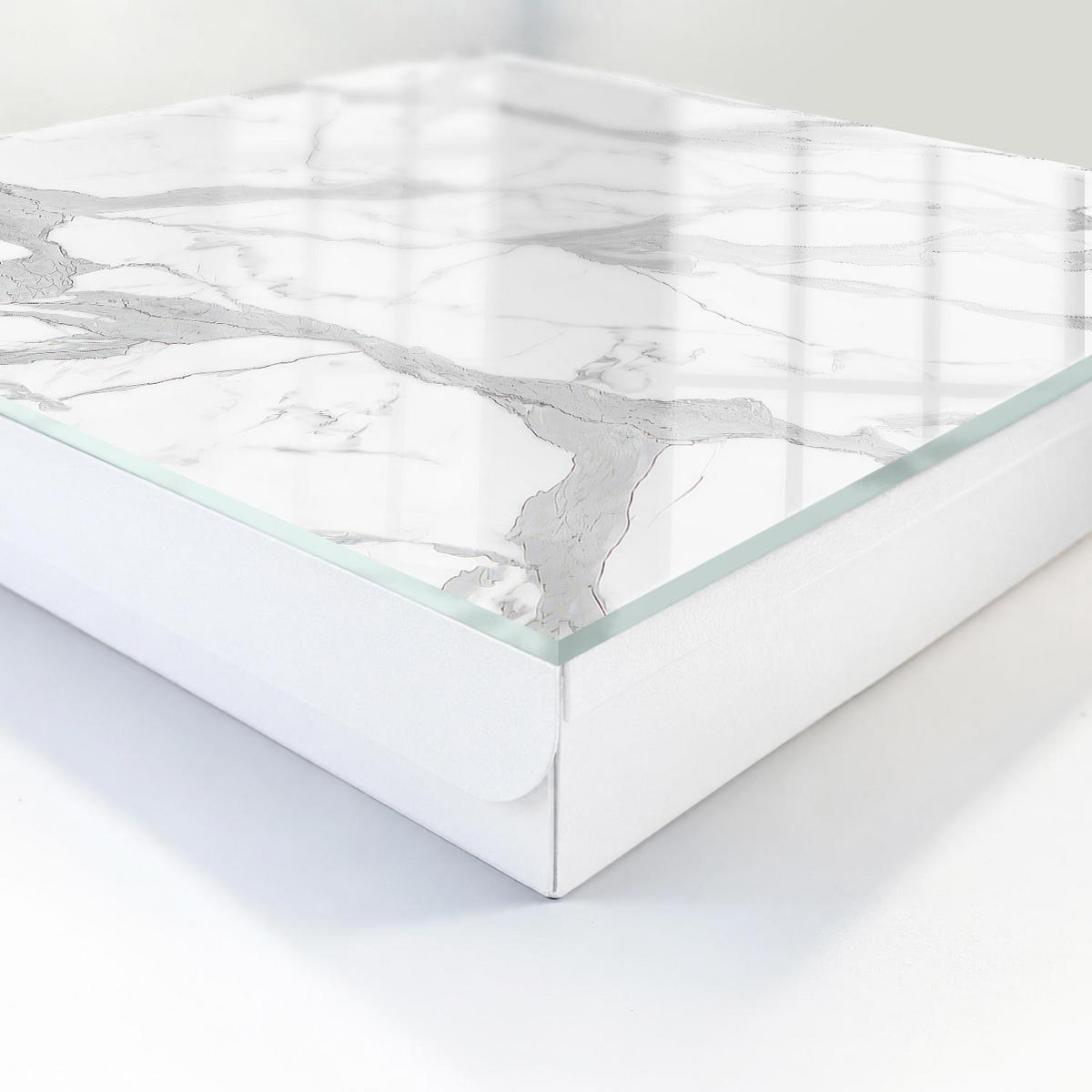 SCHLÜSSELBOX Weiß 30x30 cm – Türöffnung nach rechts - Marmor-Eleganz - Weiß, Metall (30/30/5cm) - TULUP