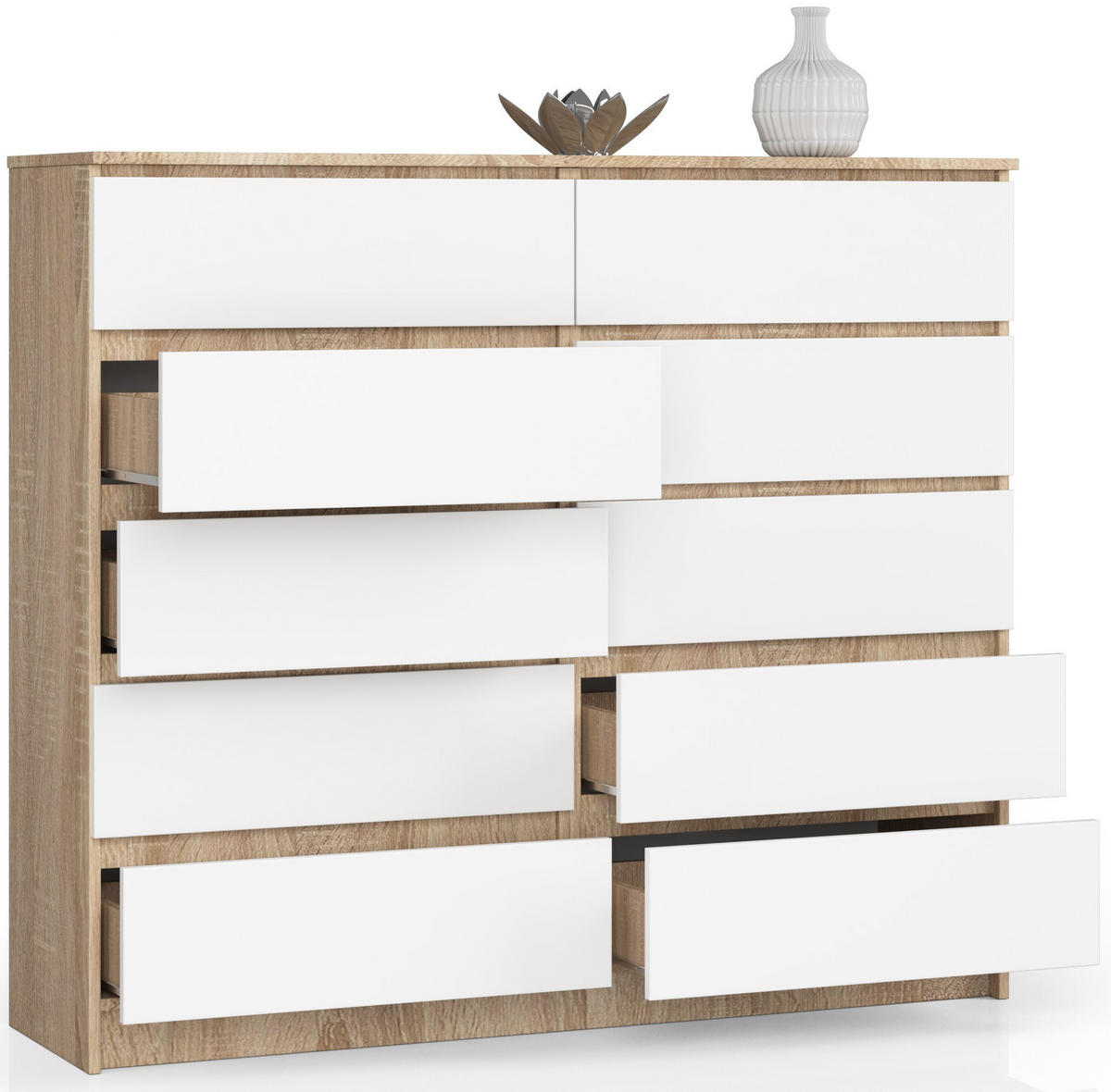 KOMMODE Sonoma Eiche, Weiß 138x40x121 cm - Weiß/Sonoma Eiche, Holzwerkstoff (138/121/40cm) - Akord