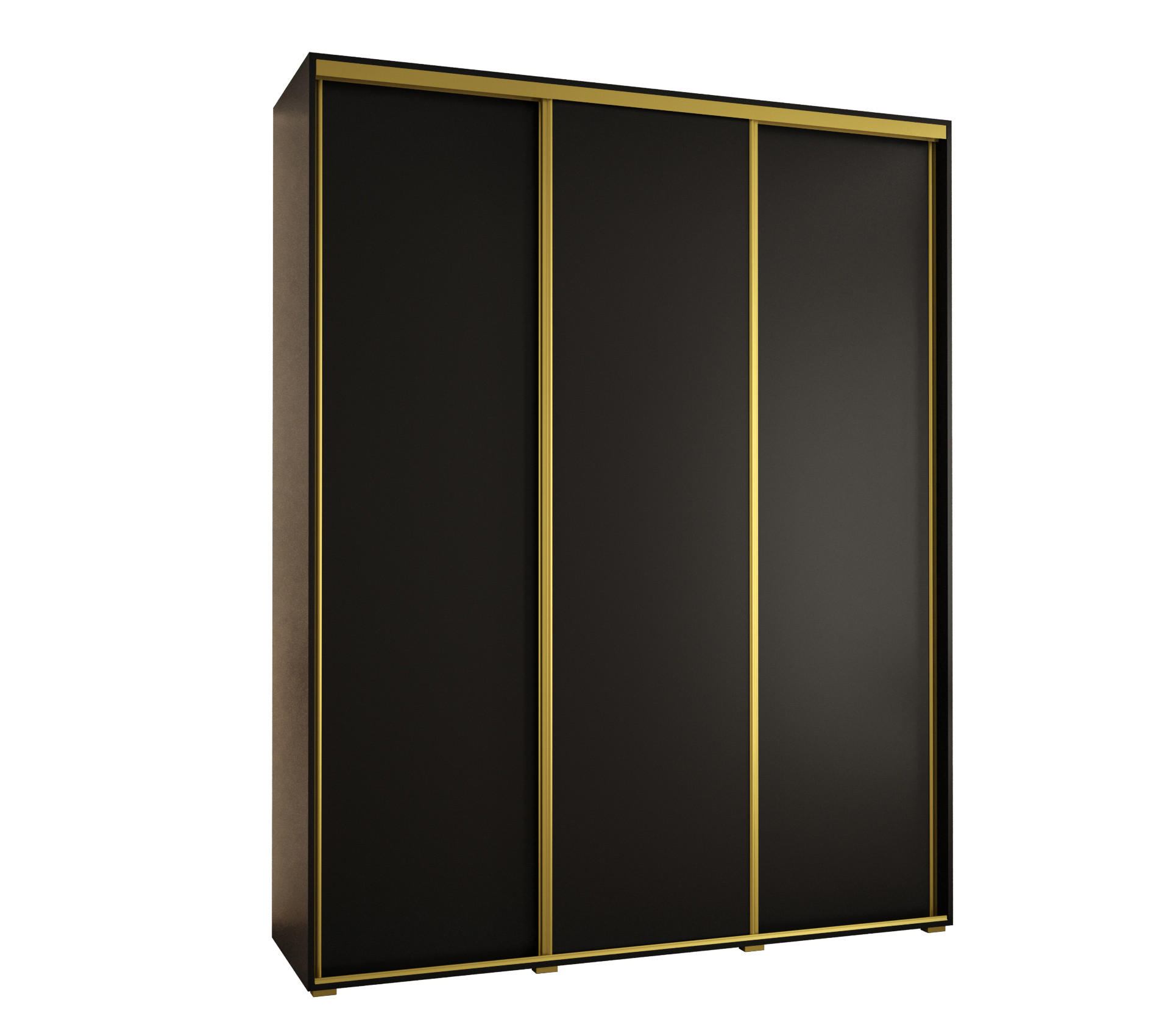 Abiks Möbel Schwebetürenschrank Schwarz, Schwarz, Gold 200x235x60 cm