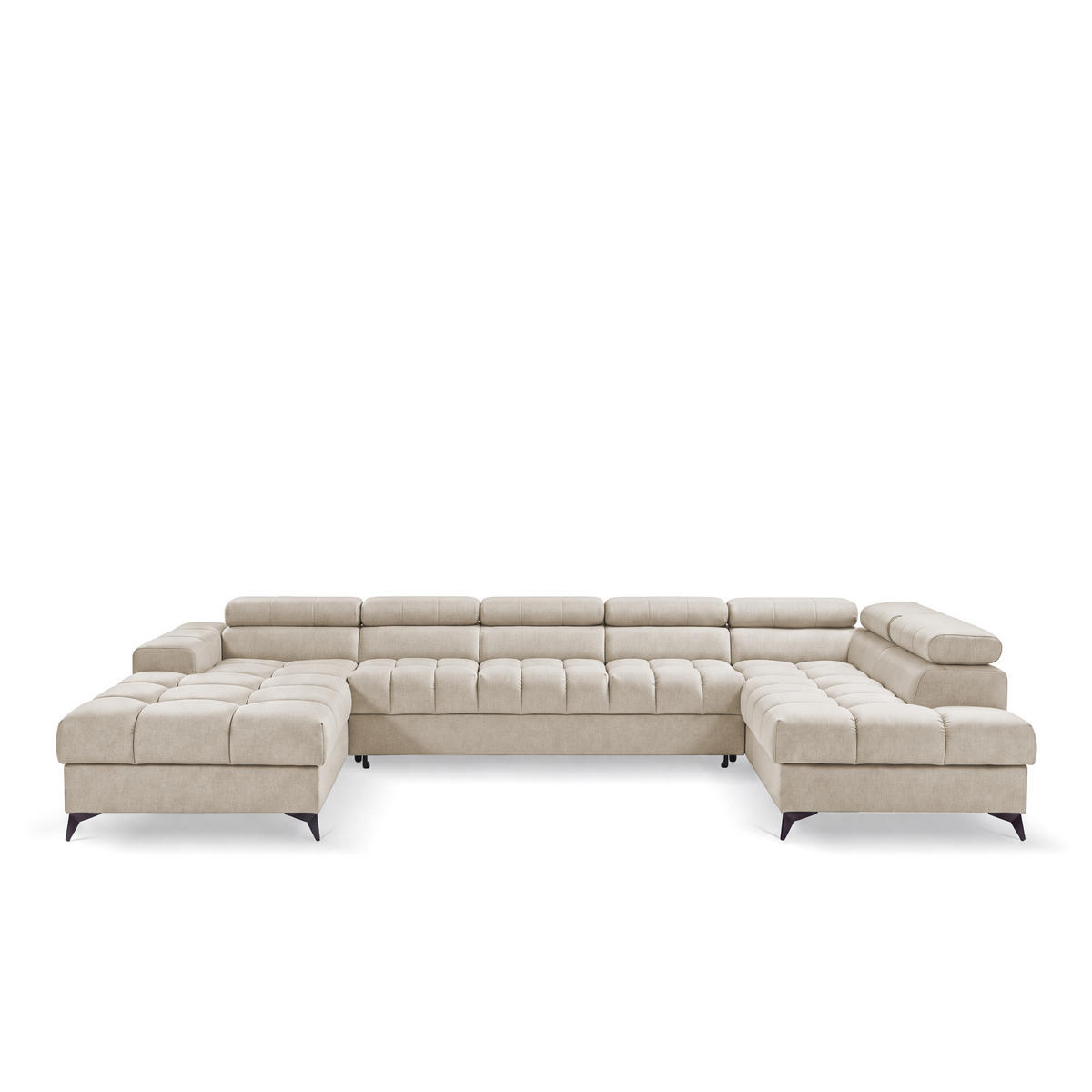 ECKSOFA PUDDING MAXI U Rechts mit Schlaffunktion 125x330 Velours Creme - Creme/Schwarz, Holz/Textil (421/203cm) - Muffo
