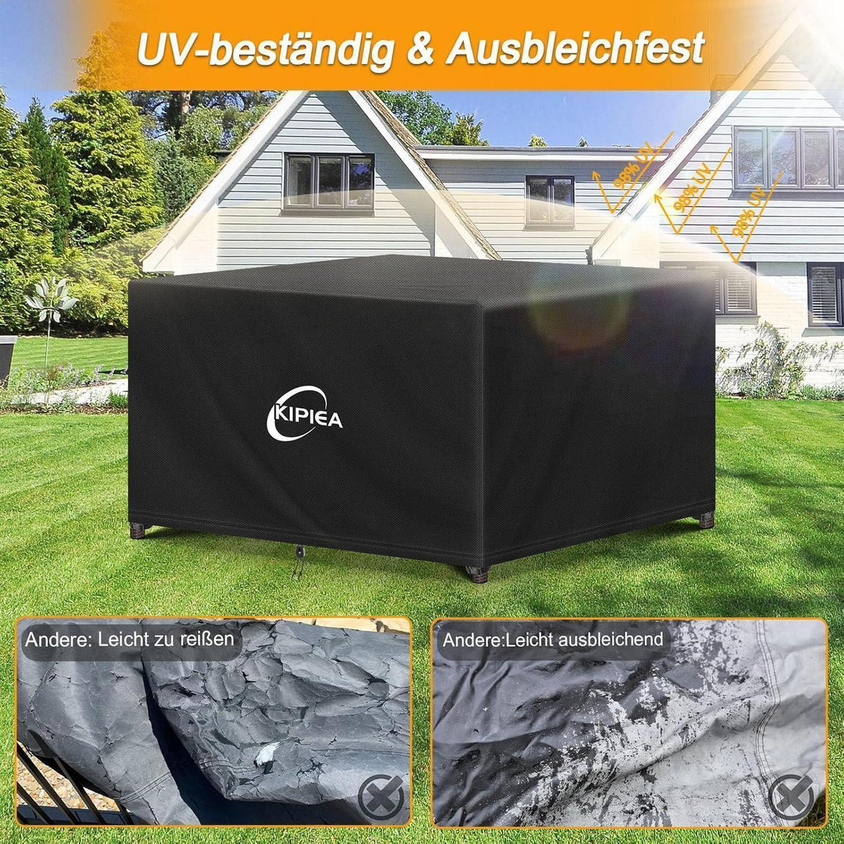 GARTENMÖBEL Abdeckung 125 x 125 x 71 cm Wasserdicht - Schwarz, Kunststoff (125/71/125cm)