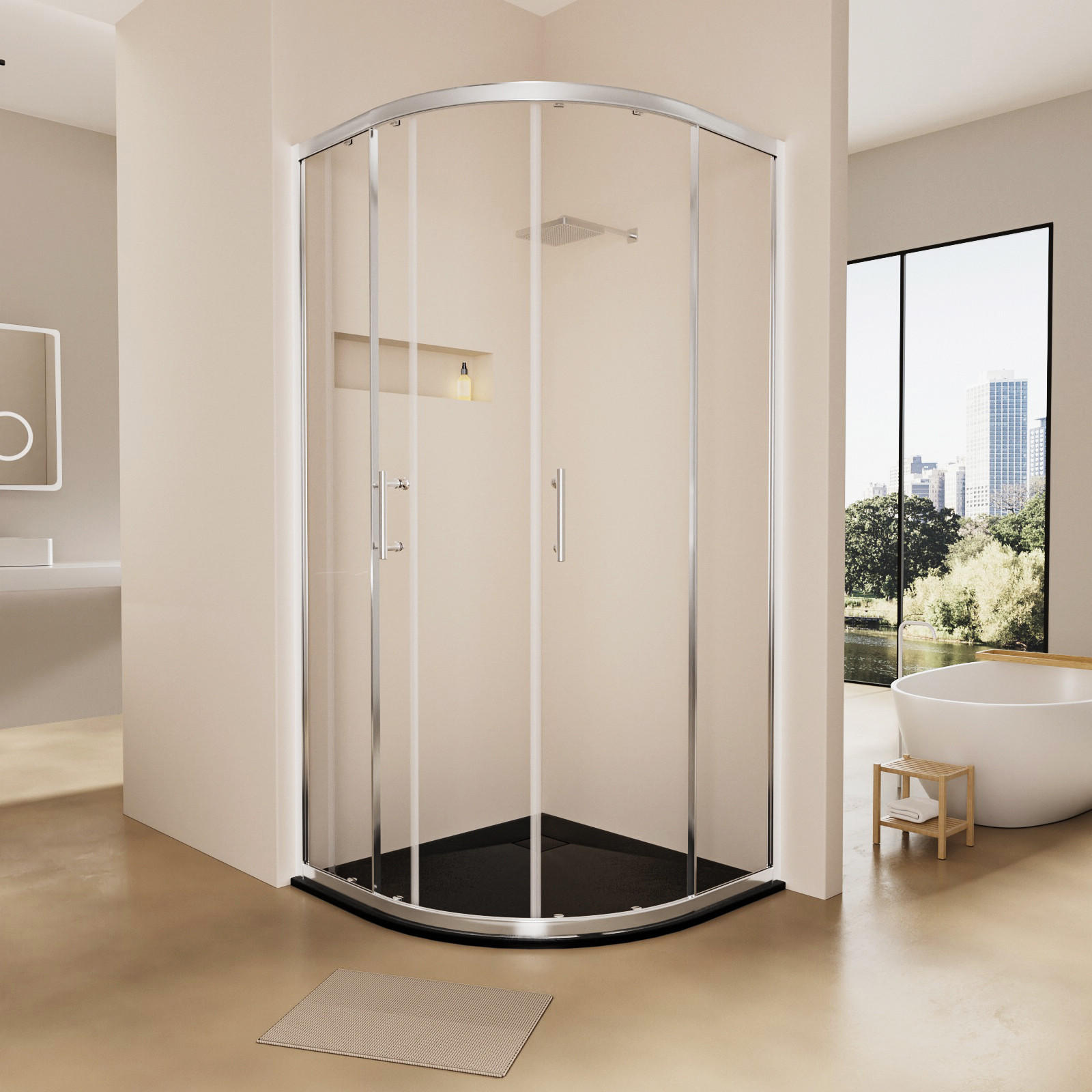 DUSCHTASSE Viertelkreis inkl. Ablaufgarnitur Schwarz 80/80 cm - Schwarz, Naturmaterialen (80/2.6/80cm) - EMKE