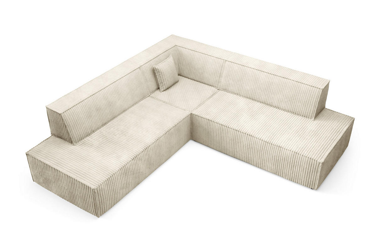 ECKSOFA TESSO II R-S Creme Kordstoff mit Schlaffunktion - Creme, Holz (254/254cm) - MASSENO