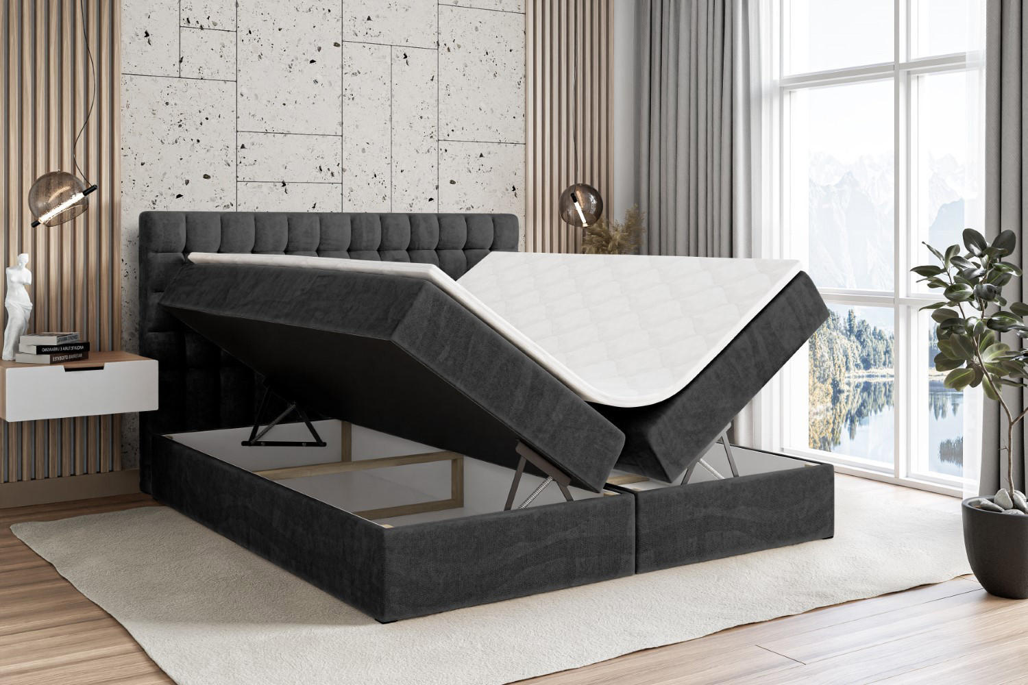Thumbnail - Altdecor Boxbett, Schwarz, Holzwerkstoff, Höhe ca. 20 cm, 120x200 cm, Schlafzimmer, Betten, Boxspringbetten