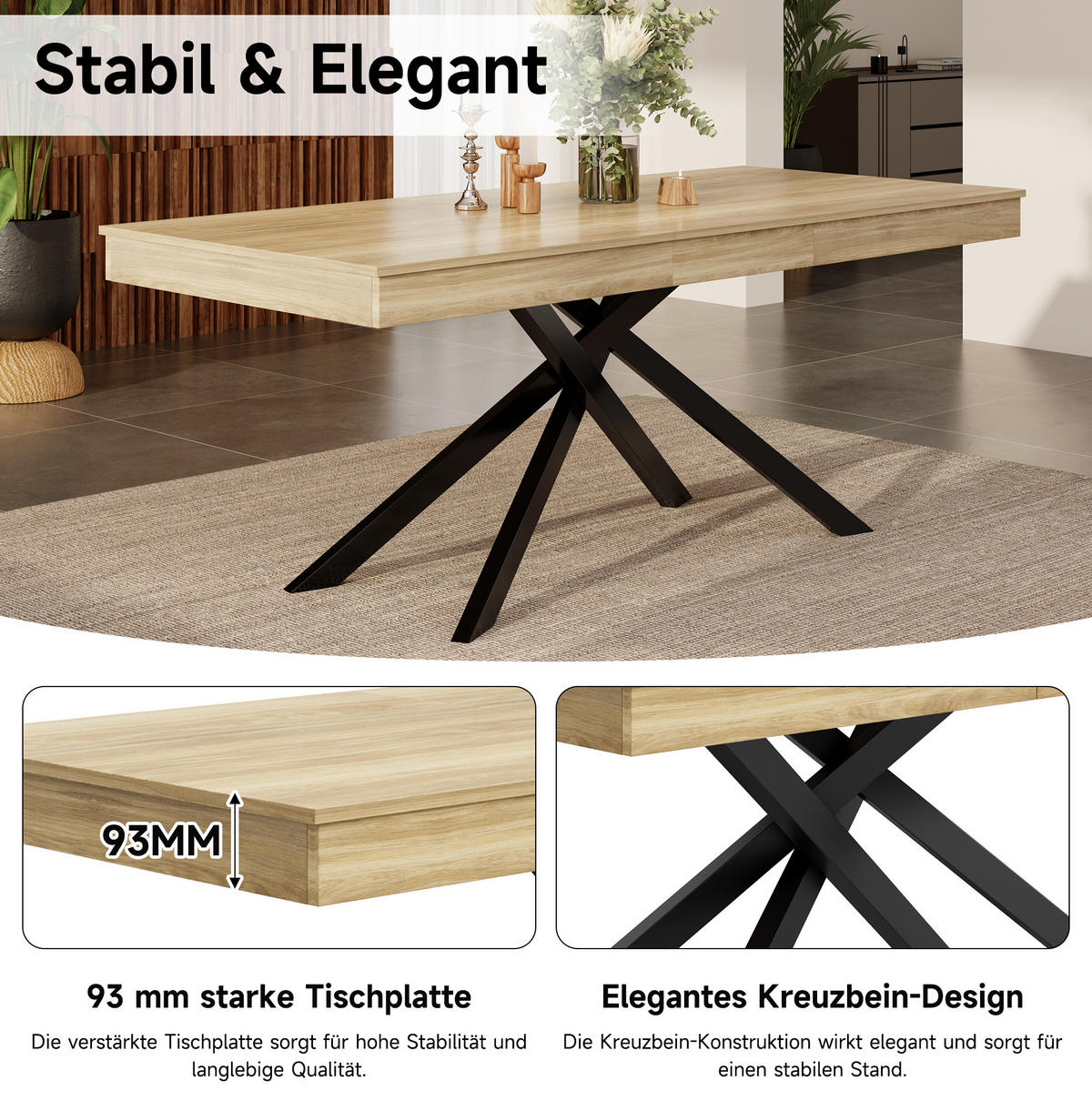 ESSTISCH ausziehbar 140-180 cm MDF Eichefarben - Braun, Metall (180/80/76cm) - Meubliv