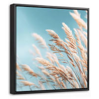 LEINWAND Bilder mit Rahmen - Ziergras - Wind - Hellbraun - 20x20 - Hellblau, Textil (20/20cm) - MuchoWow