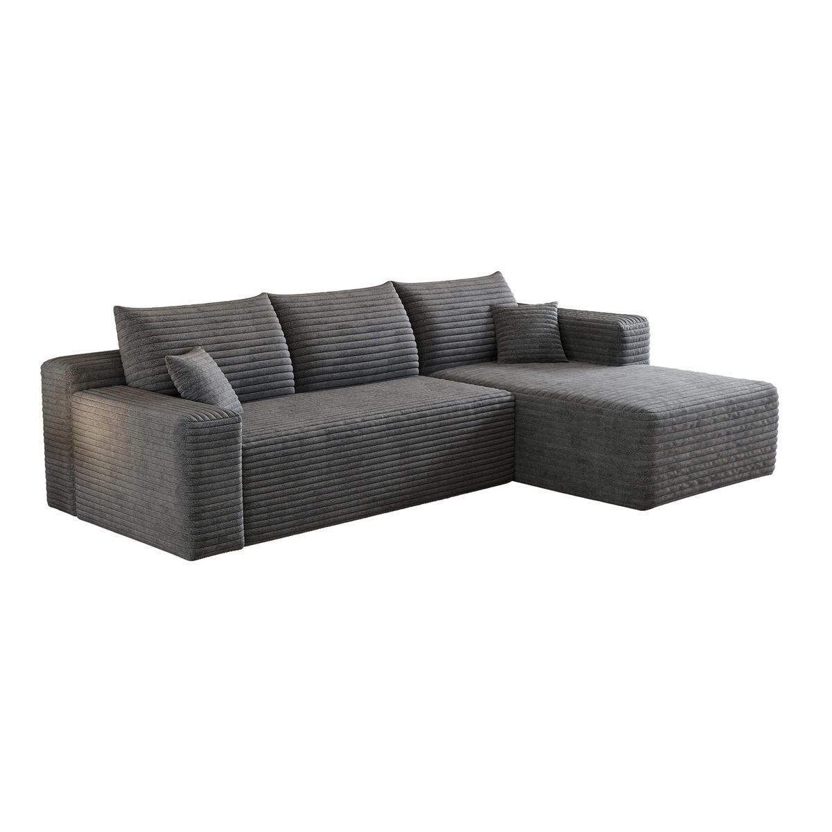 ECKSOFA 241/151/58 cm dunkelgrau aus Stoff mit Chaiselongue und ohne Montage - Dunkelgrau, Textil (151/241cm) - OKWISH