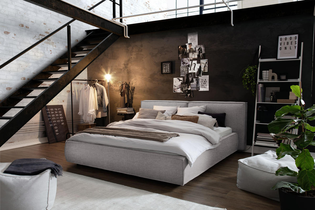 POLSTERBETT CARLO Grau Massivholz - Grau, Textil (200/200cm) - KAWOLA