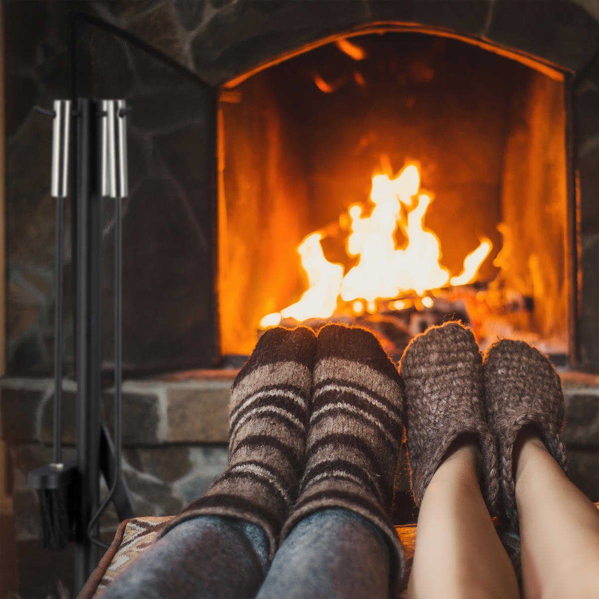 KAMINBESTECK - Schwarz, Metall (15/57/15cm) - Relaxdays