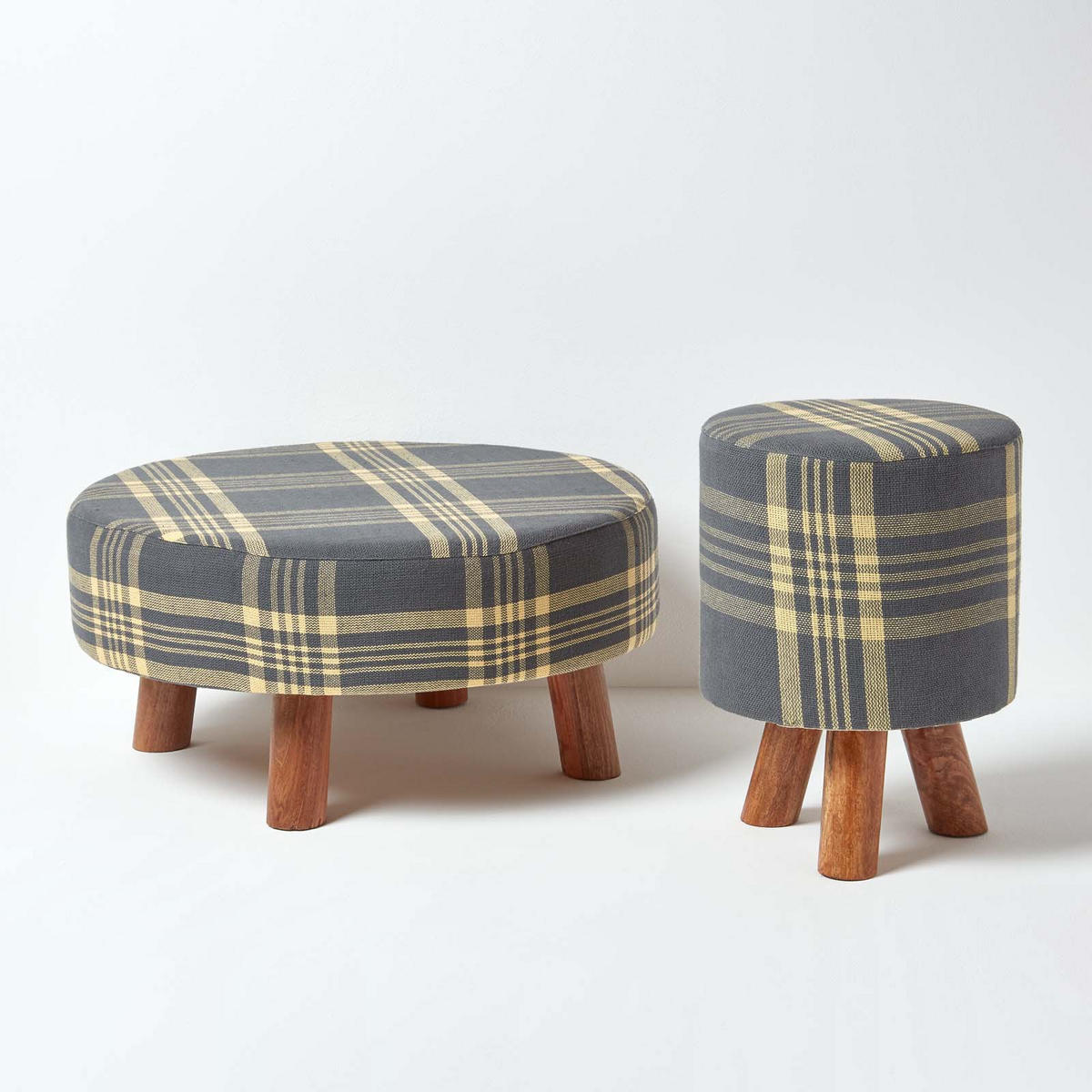 SITZHOCKER grau kariert, Dreibein 32/32/42 cm - Grau, Textil (32/42/32cm) - Homescapes