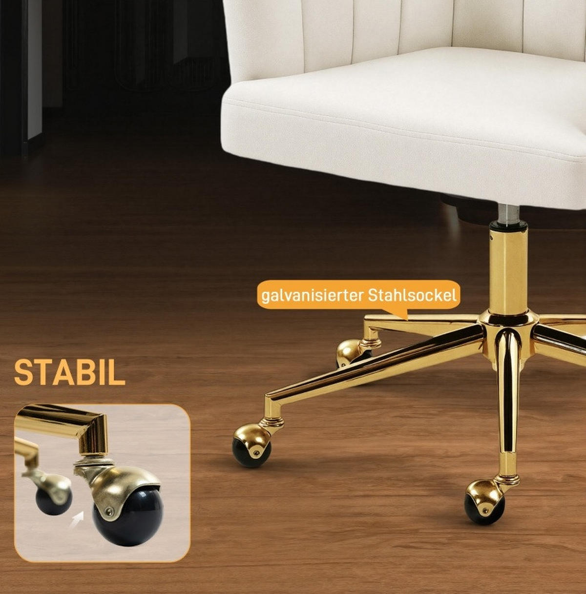 BÜROSTUHL höhenverstellbar drehbar Polyester Cream White - Weiß, Kunststoff (60/92.5/61cm) - Meubliv