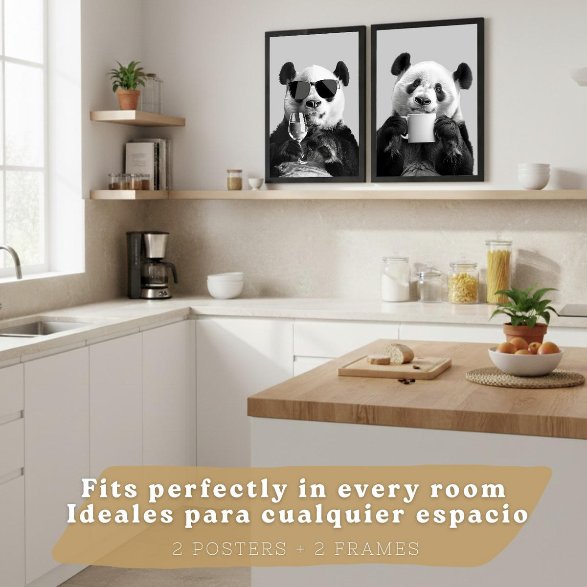 PLAKAT Sada 2 Panda Bears A3 Černý rám - černá, papír (29.7/1/42cm) - Nacnic