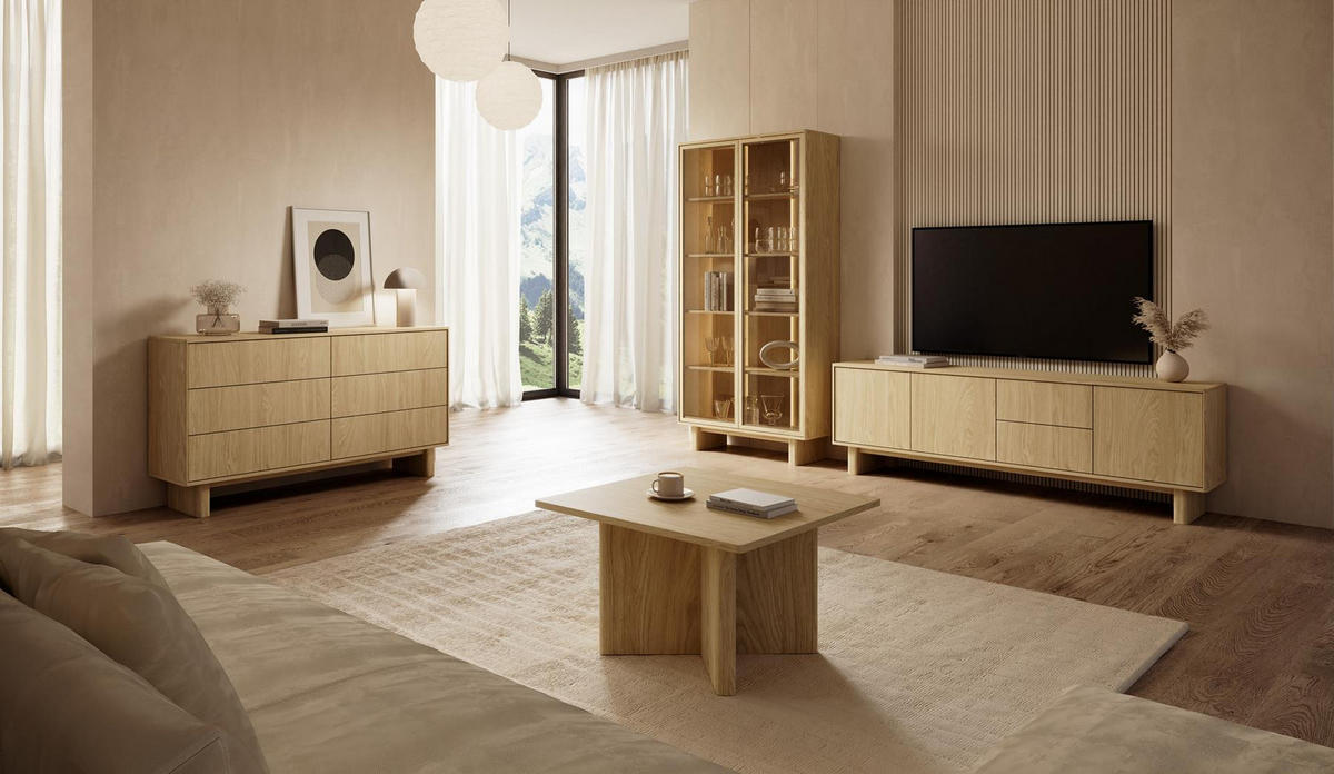 KOMMODE Buna Eiche, Sideboard mit Schubladen - Eichefarben, Holzwerkstoff (154/83/38cm) - Bettso