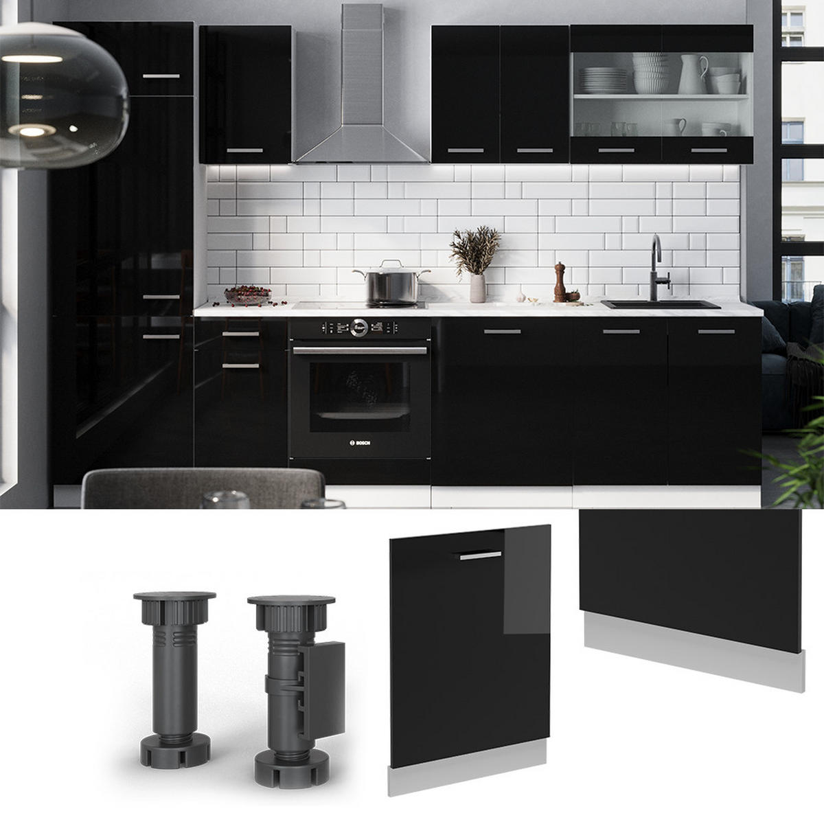 GESCHIRRSPÜLBLENDE R-Line Schwarz Hochglanz 60 cm ohne Arbeitsplatte - Schwarz Hochglanz/Schwarz, Holzwerkstoff (60/81.8/1.6cm) - Vicco