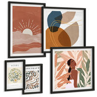 BILDER SET 5er Set - 50x50 cm & 20x30 cm & 40x60 cm Schwarzer Rahmen - Boho-Ästhetik, Pastellposter - Schwarz, Kunststoff (40/60cm) - TULUP