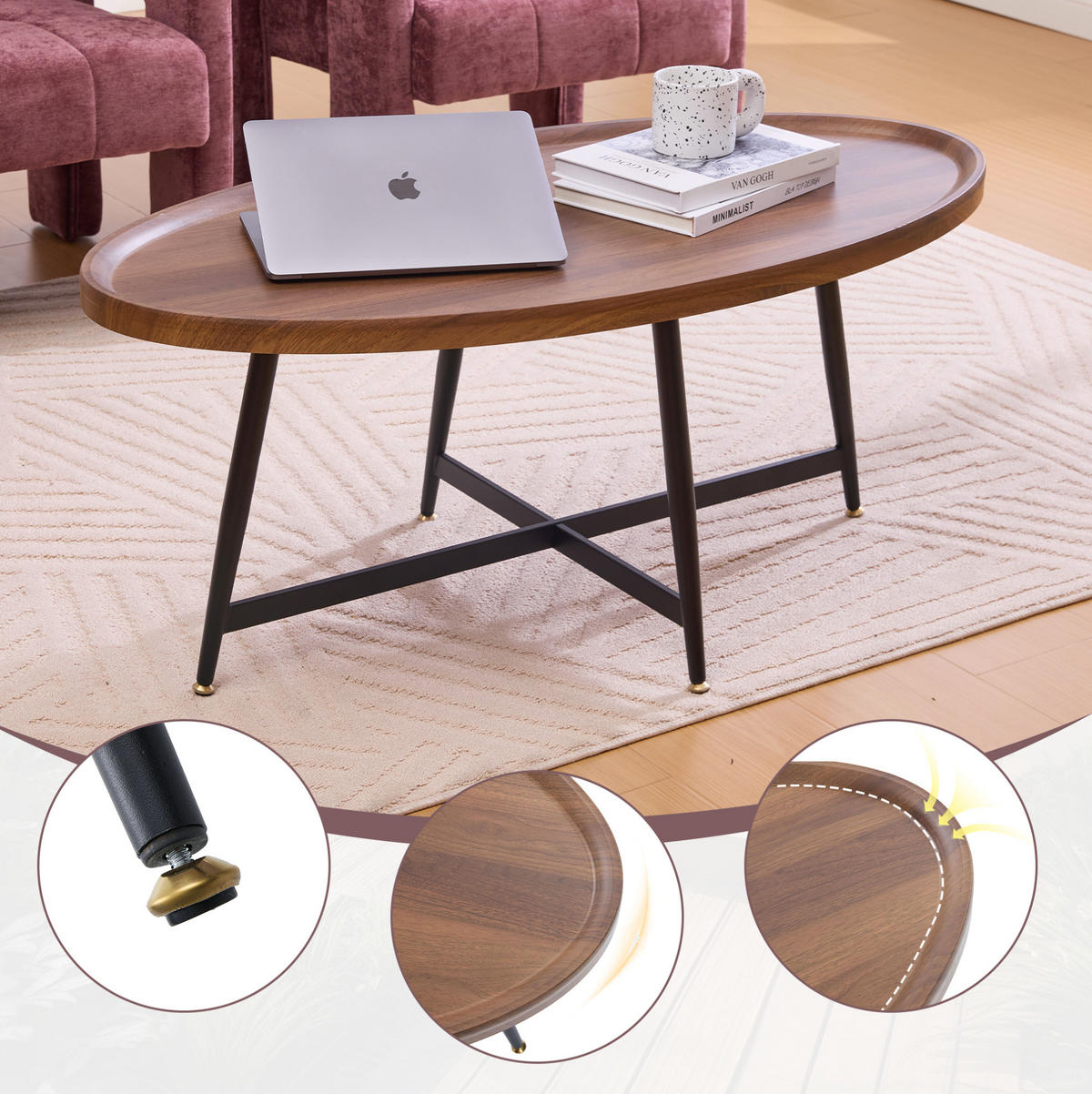 COUCHTISCH aus MDF 110x55x45 cm in Braun mit Metallgestell - Braun, Holzwerkstoff (55/110/45cm) - Modfu
