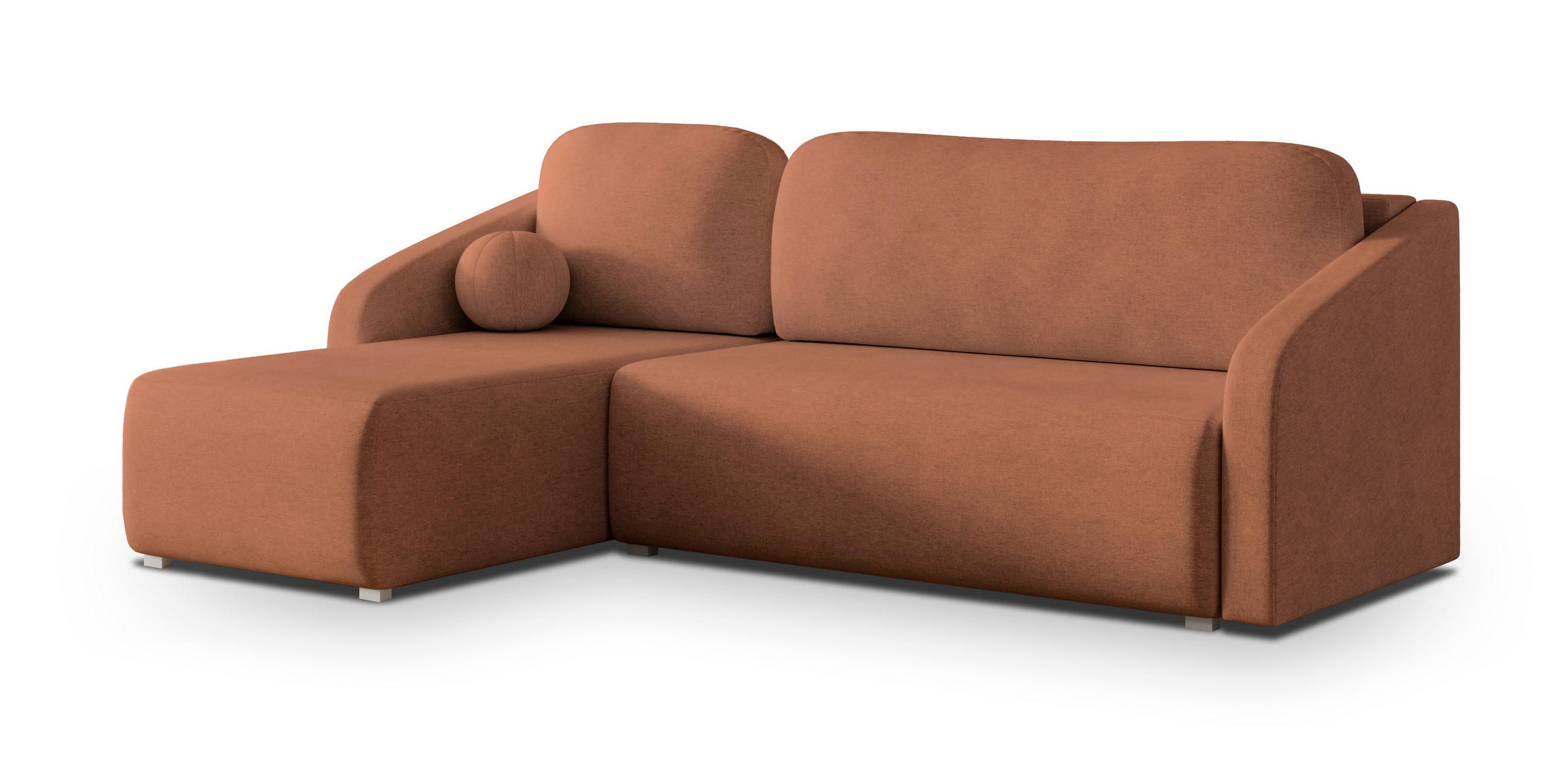 ECKSOFA MARELLO Kupferfarben Geflochtener Stoff mit Schlaffunktion - Kupferfarben, Holz (220/143cm) - MASSENO