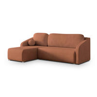 ECKSOFA MARELLO Kupferfarben Geflochtener Stoff mit Schlaffunktion - Kupferfarben, Holz (220/143cm) - MASSENO