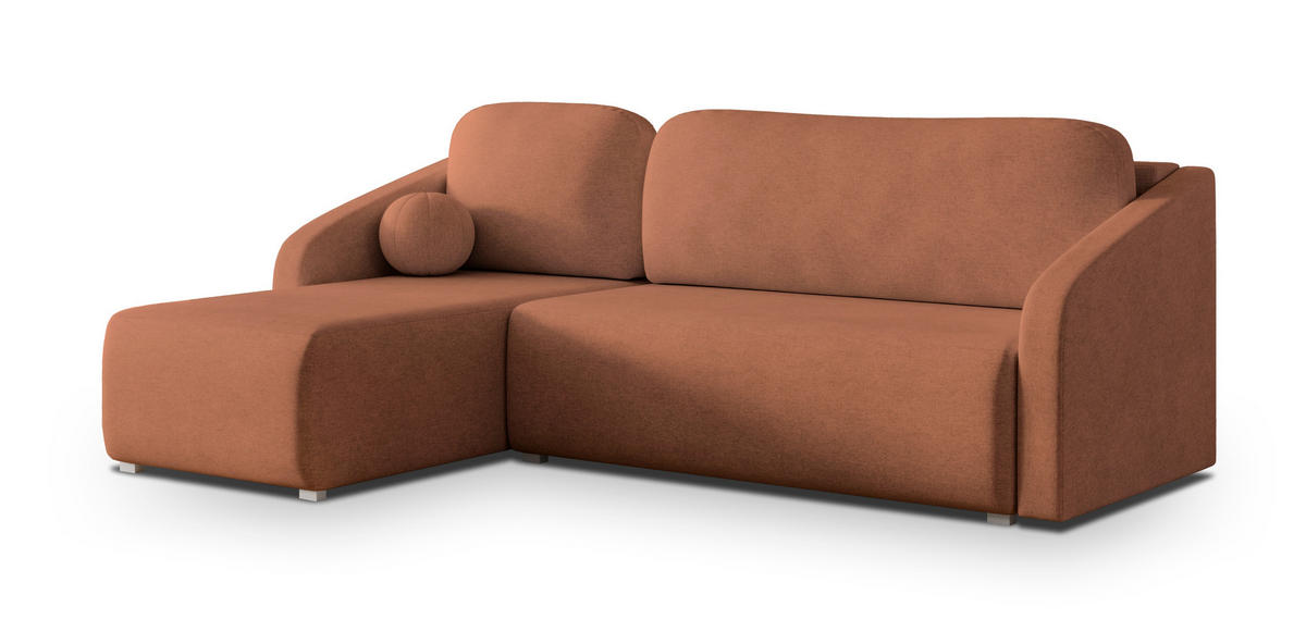 ECKSOFA MARELLO Kupferfarben Geflochtener Stoff mit Schlaffunktion - Kupferfarben, Holz (220/143cm) - MASSENO