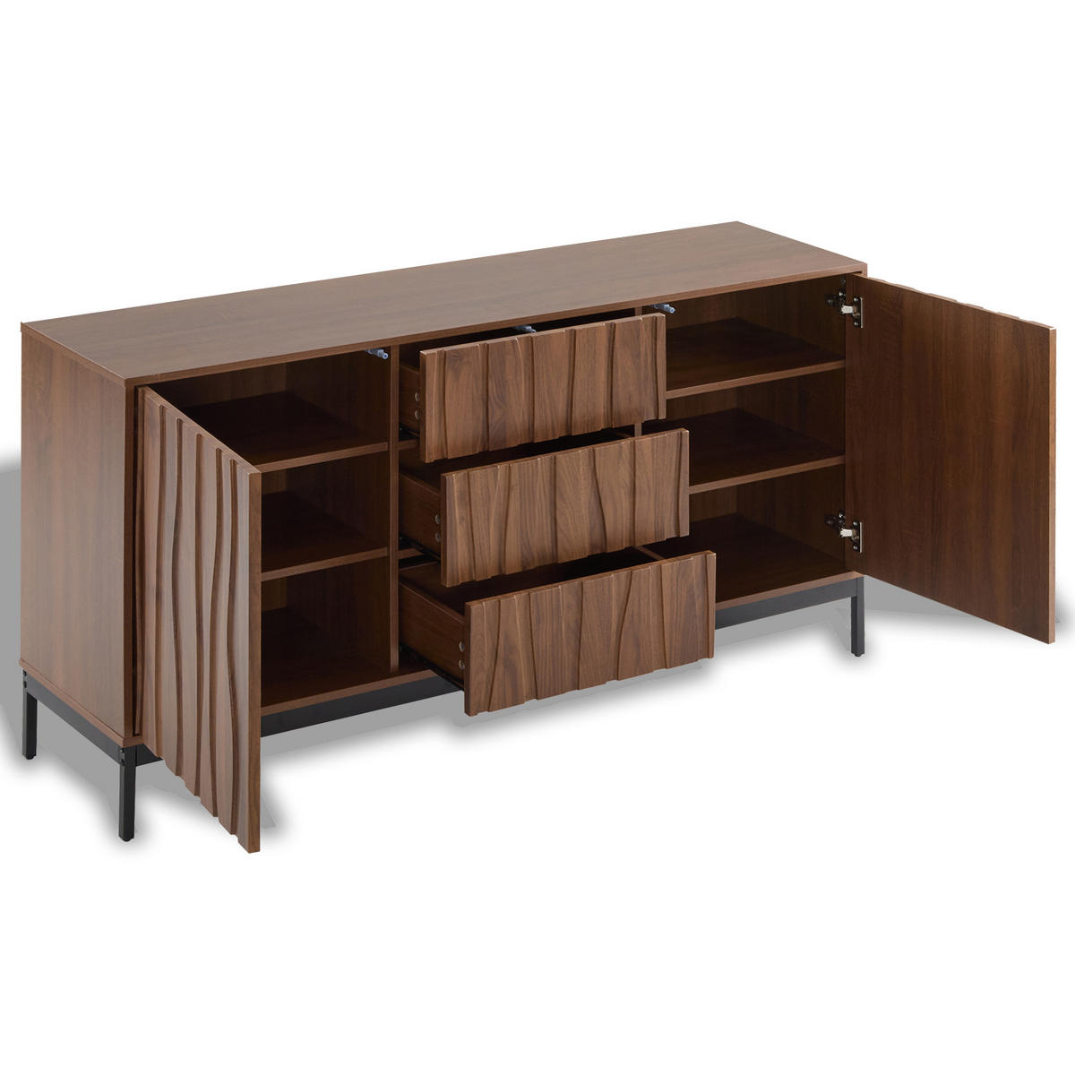 SIDEBOARD 150 cm mit 3 Schubladen und Eiche-Dekor, Dunkelbraun - Naturfarben, Holzwerkstoff (150/80/40cm)