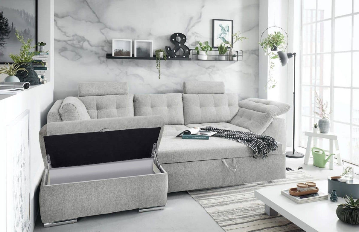 ECKSOFA mit Schlaffunktion und Bettkasten - Chromfarben/Anthrazit, Holzwerkstoff/Kunststoff (283/193cm) - ed exciting design